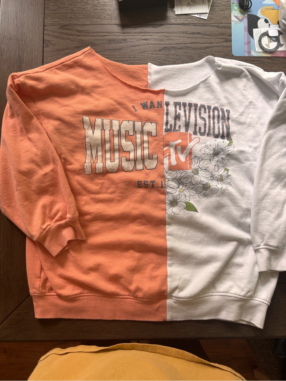 Two-Tone Music & TV Graphic Sweatshirt - Orange & White